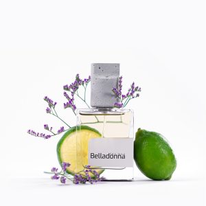 تصویر عطر بِلادونا کلار 50 میل به همراه لیمو سبز تازه و گل‌های بنفش – رایحه خنک، مرکباتی و چوبی